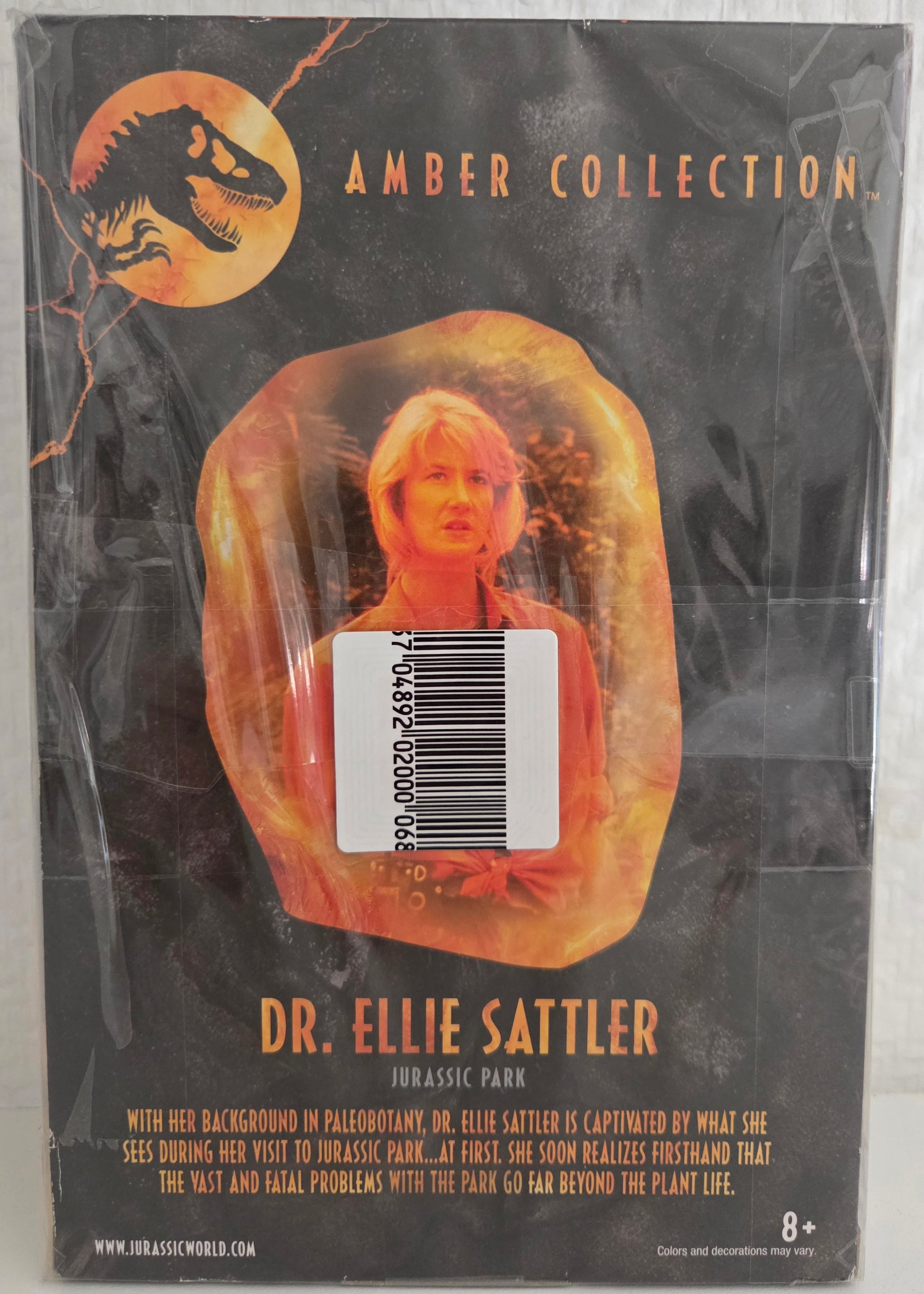 Figurine Dr Ellie Sattler Jurassic Park Amber Collection Mattel – têtes interchangeables et radio inclus
