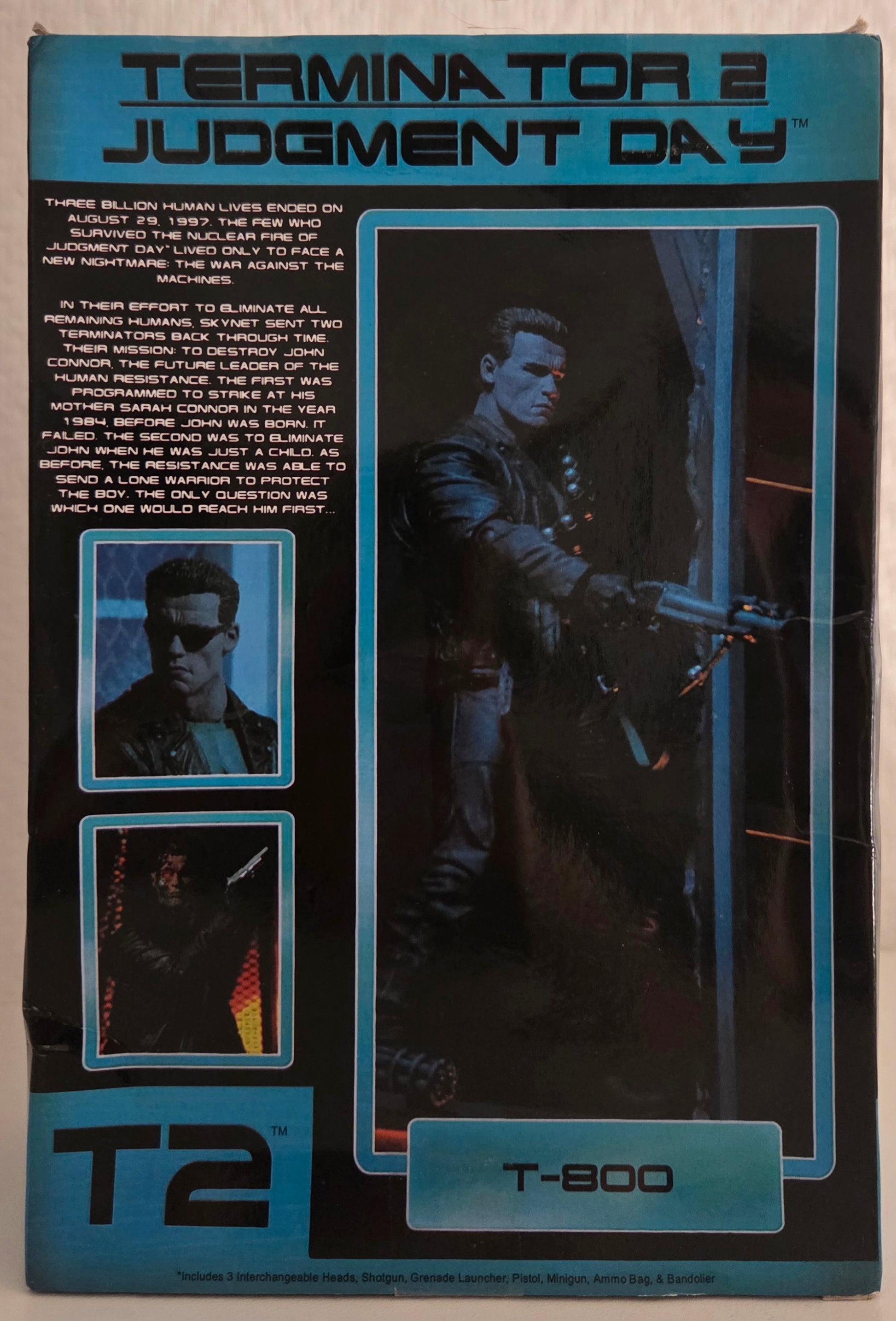 Dos de la boîte figurine T-800 NECA Terminator 2 – synopsis du film et visuels du personnage